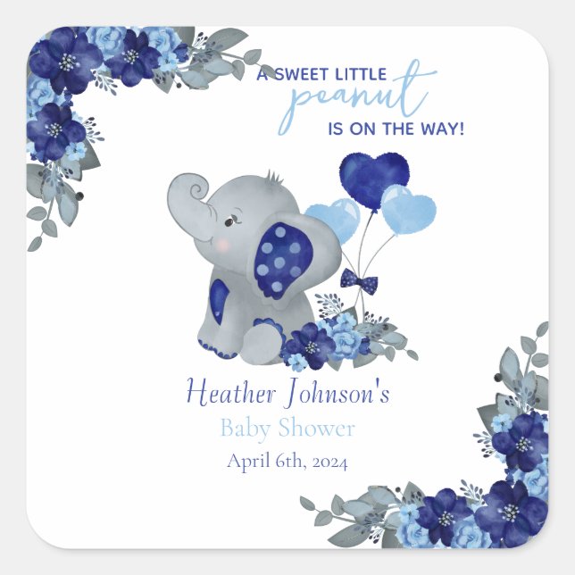 Elephant Boy Baby Shower Square Sticker (Front)