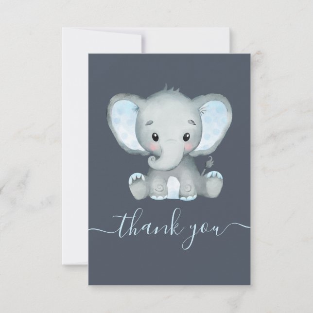 Elephant Boy Baby Shower Thank You Card (Front)