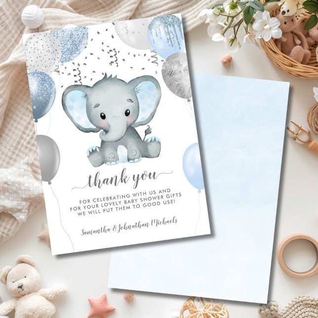 Elephant Boy Balloons Watercolor Baby Shower Thank You Card (Elephant Boy Balloons Watercolor Baby Shower Thank You Card)