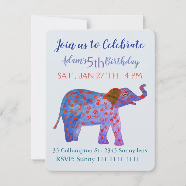 Elephant, Boy Birthday Invitation (Front)