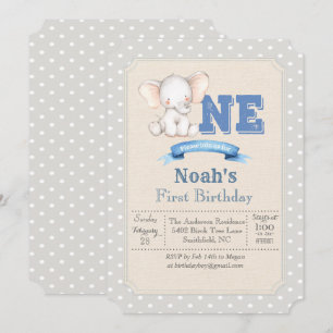 Elephant Boy First 1st Birthday Invitation