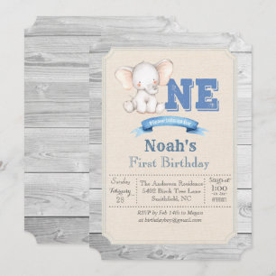 Elephant Boy First 1st Birthday Invitation