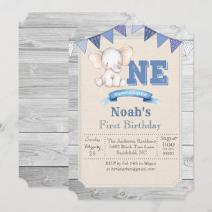 Elephant Boy First 1st Birthday Invitation