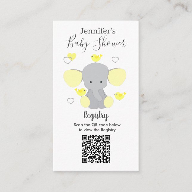 Elephant Boy Girl Baby Shower Registry QR Code Enclosure Card (Front)
