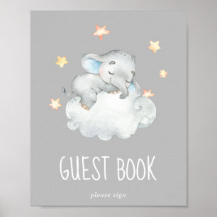 Elephant Boy   Grey Baby Shower Guest Book Sign