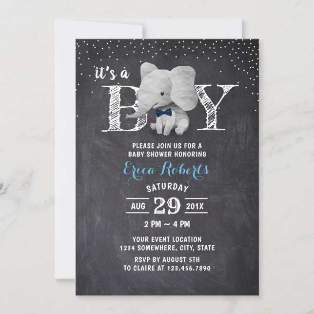 Elephant Boy Rustic Chalkboard Baby Shower Invitation (Front)