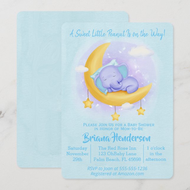 Elephant Boy Sweet Little Peanut Baby Shower Invitation (Front/Back)