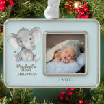 Elephant Boys Babys First Christmas Photo Ornament<br><div class="desc">Cute jungle safari elephant  baby Boys First Christmas Ornament. . Matching items available in our shop.</div>