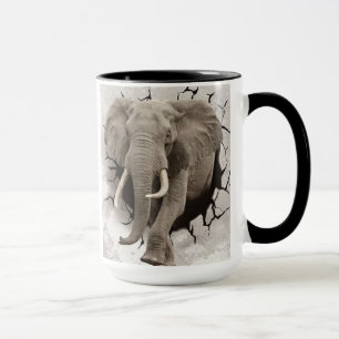 Elephant breaking through wall mug