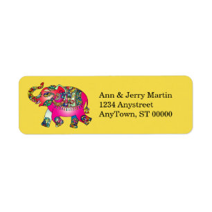 elephant bright pink and  yellow address label