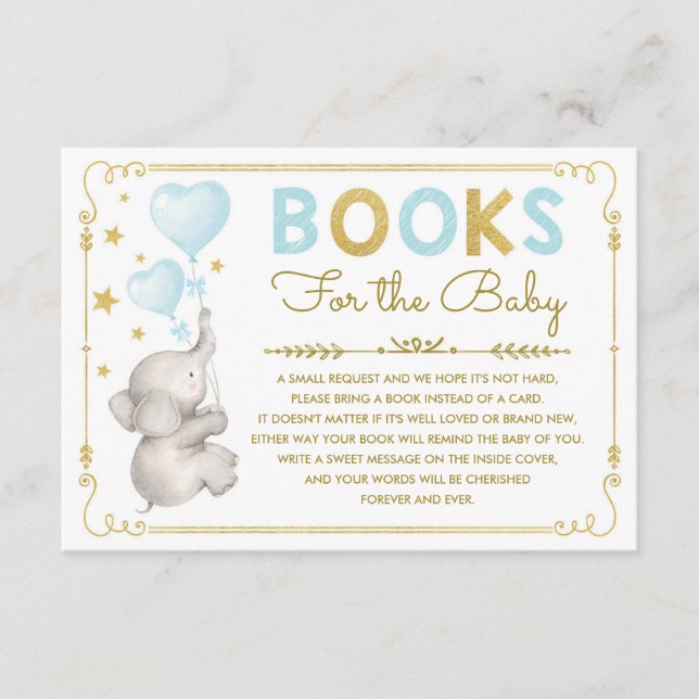 Elephant Bring a Book Card Blue Gold Twinkle Star (Front)