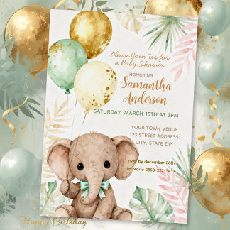 Elephant Brown Sage Green Balloons Baby Shower