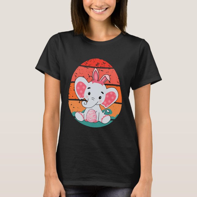 Elephant Bunny Happy Easter Eggs Retro Men Women K T-Shirt (Front)