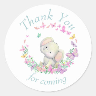 Elephant Butterflies Baby Shower Thank You Classic Round Sticker