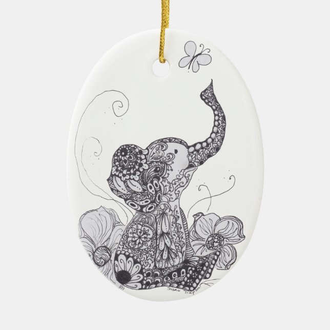 Elephant Butterfly Ceramic Tree Decoration (Front)