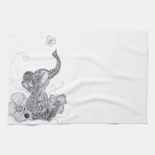 Elephant Butterfly Tea Towel