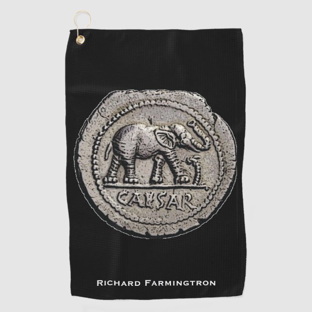 Elephant Caesar Roman Emperor Coin Round Golf Towel (Front)