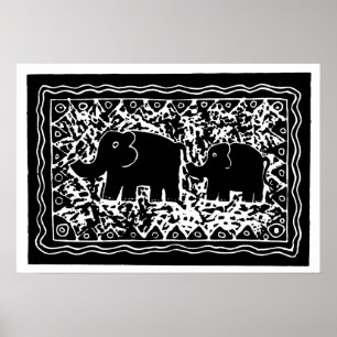 Elephant & Calf Poster