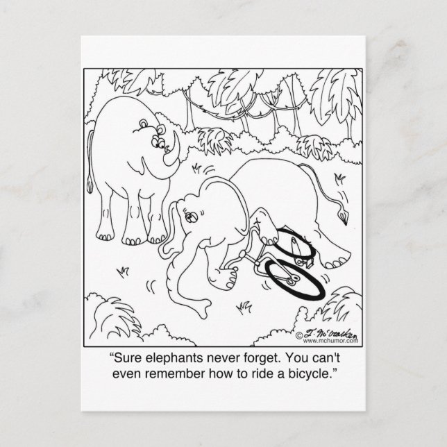 Elephant Can’t Remember How To Ride A Bike Postcard (Front)