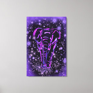 Elephant Canvas Print Purple Pink Starry Night
