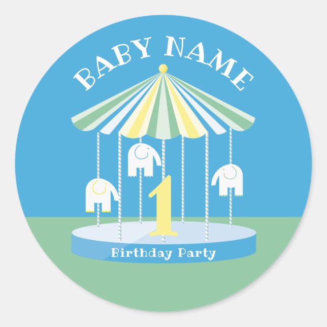 Elephant Carousel Colourful 1st Classic Round Stic Sticker (Front)