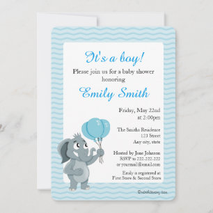 Elephant cartoon baby shower invites