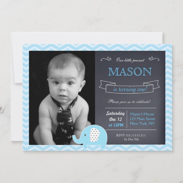 Elephant Chalkboard Birthday Party Invitations (Front)