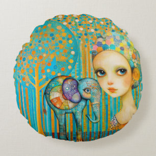 Elephant Charm Round Cushion