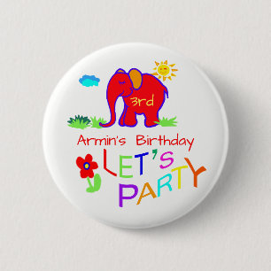 Elephant Children Drawing Name & Age Birthday 6 Cm Round Badge