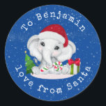 Elephant Childs Name Love From Santa Christmas Classic Round Sticker<br><div class="desc">Cute Elephant Childs Name Love From Santa Christmas.  Personalise the text to your requirements.</div>