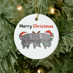Elephant Christmas Animals Elephants Merry Ceramic Tree Decoration