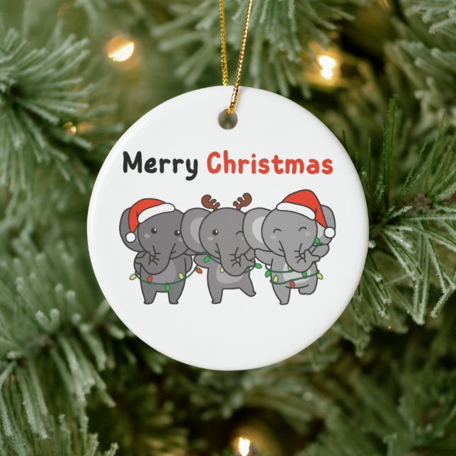 Elephant Christmas Animals Elephants Merry Ceramic Tree Decoration (Tree)