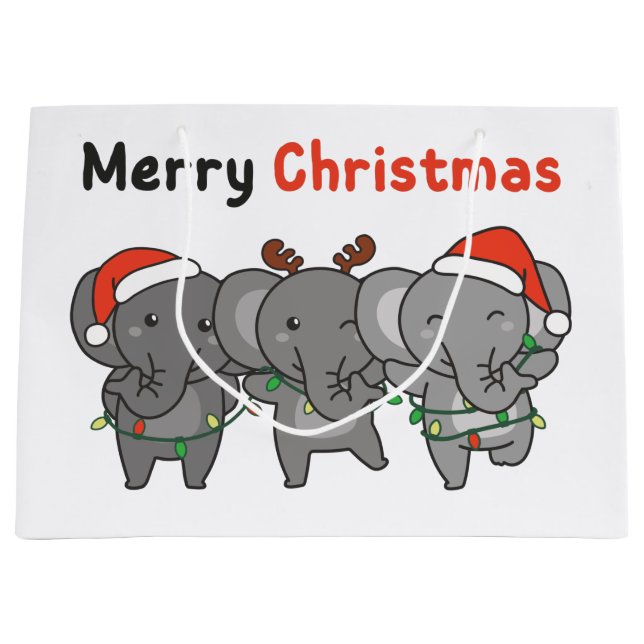 Elephant Christmas Animals Elephants Merry Large G Large Gift Bag (Front)