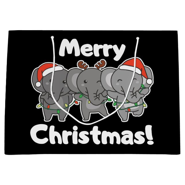 Elephant Christmas Animals Elephants Merry Large G Large Gift Bag (Front)