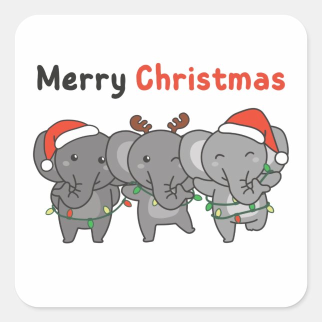 Elephant Christmas Animals Elephants Merry Square Sticker (Front)