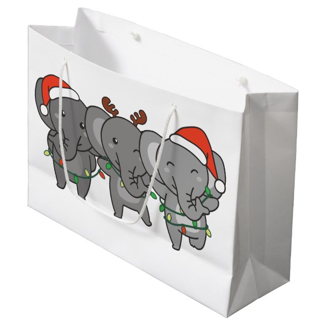 Elephant Christmas Christmas Animals Cute Large Gi Large Gift Bag (Front Angled)