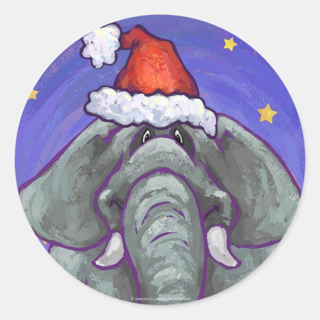 Elephant Christmas Classic Round Sticker (Front)