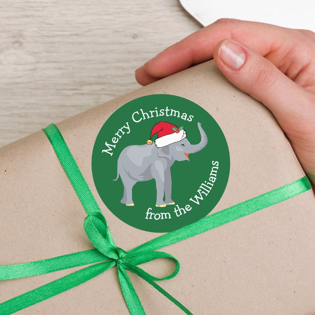 Elephant Christmas Cute Custom From Family Gift Classic Round Sticker (Creator Uploaded)