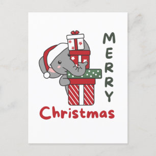 Elephant Christmas Gift Winter Animals Elephant Holiday Postcard