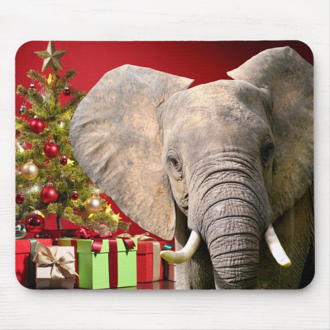 Elephant Christmas Greetings Mouse Mat (Front)