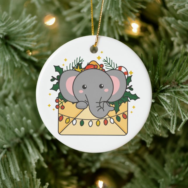 Elephant Christmas Letter Winter Animals Elephants Ceramic Tree Decoration (Tree)