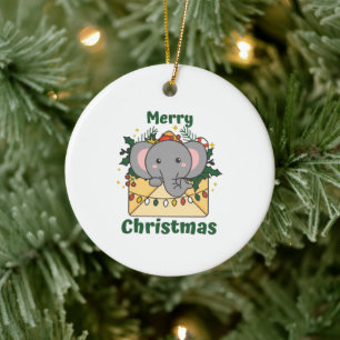Elephant Christmas Letter Winter Animals Elephants Ceramic Tree Decoration