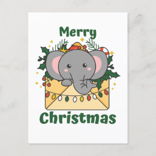 Elephant Christmas Letter Winter Animals Elephants Holiday Postcard