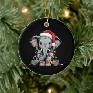 Elephant Christmas Lights Xmas Holiday Wild Animal Ceramic Tree Decoration
