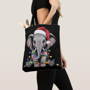 Elephant Christmas Lights Xmas Holiday Wild Animal Tote Bag