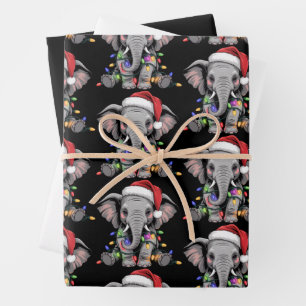Elephant Christmas Lights Xmas Holiday Wild Animal Wrapping Paper Sheet