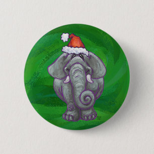 Elephant Christmas On Green 6 Cm Round Badge