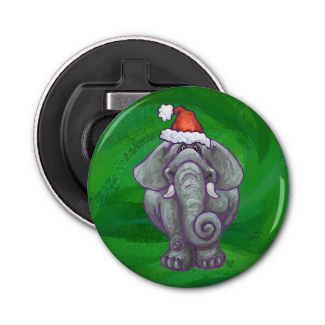 Elephant Christmas On Green Bottle Opener (Front)