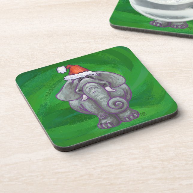 Elephant Christmas On Green Coaster (Left Side)