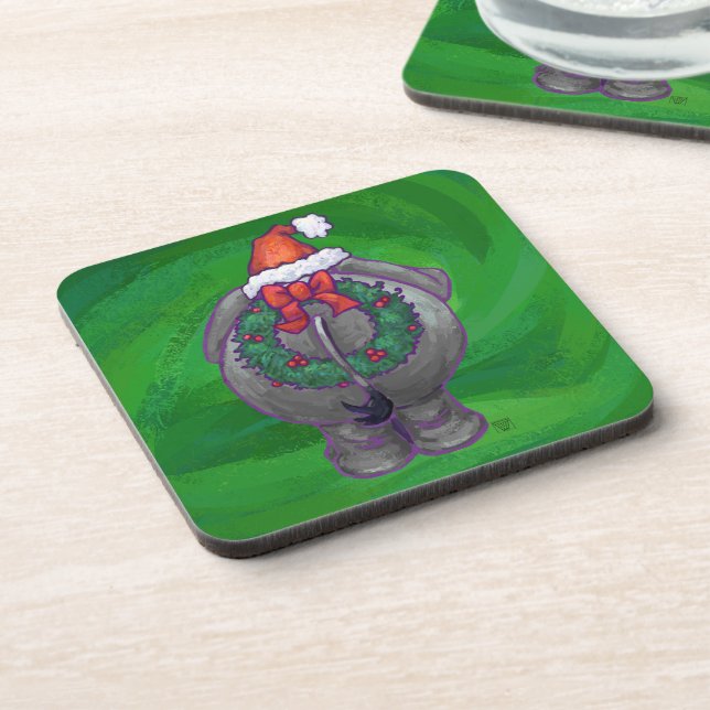 Elephant Christmas On Green Coaster (Left Side)